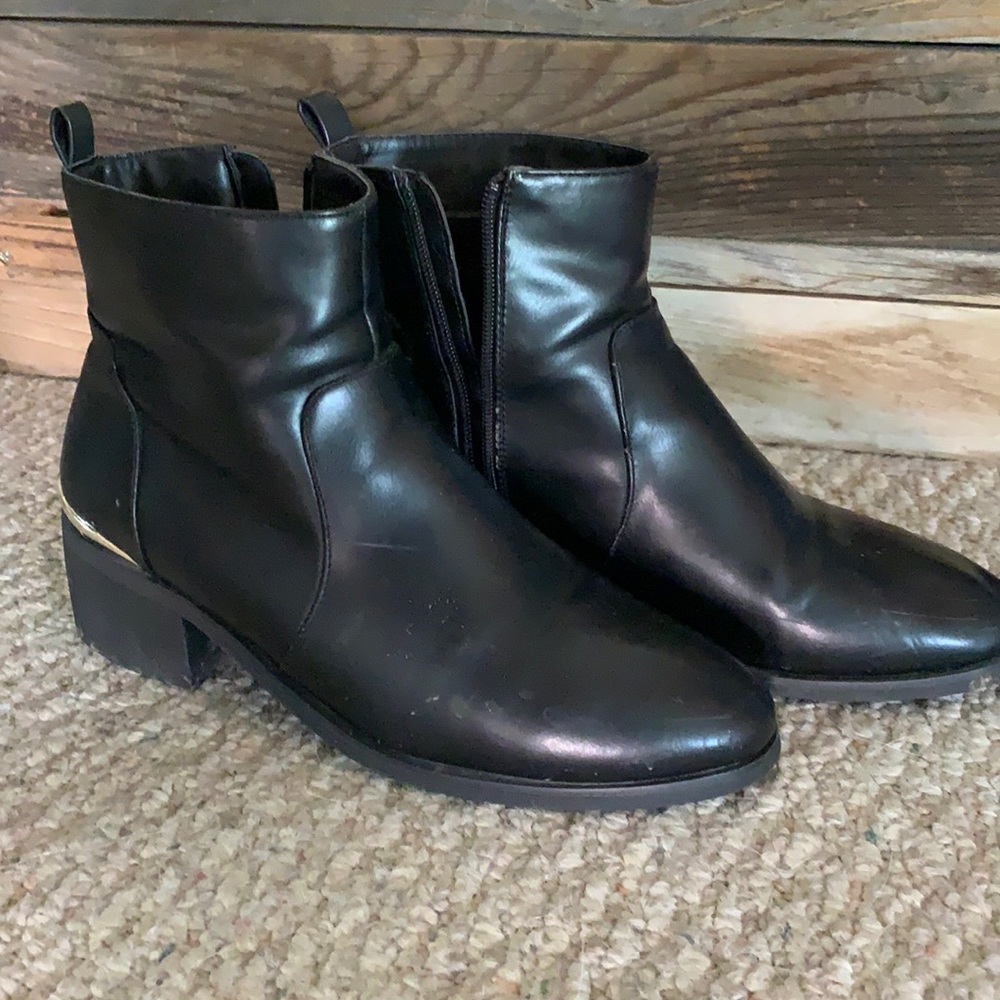 Black faux leather booties